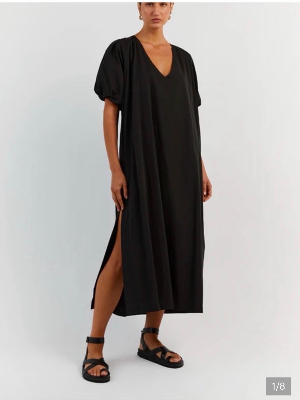DISSH Black V-Neck Puff-Sleeve Maxi Dress with Tie Waist - Picture 5 of 9